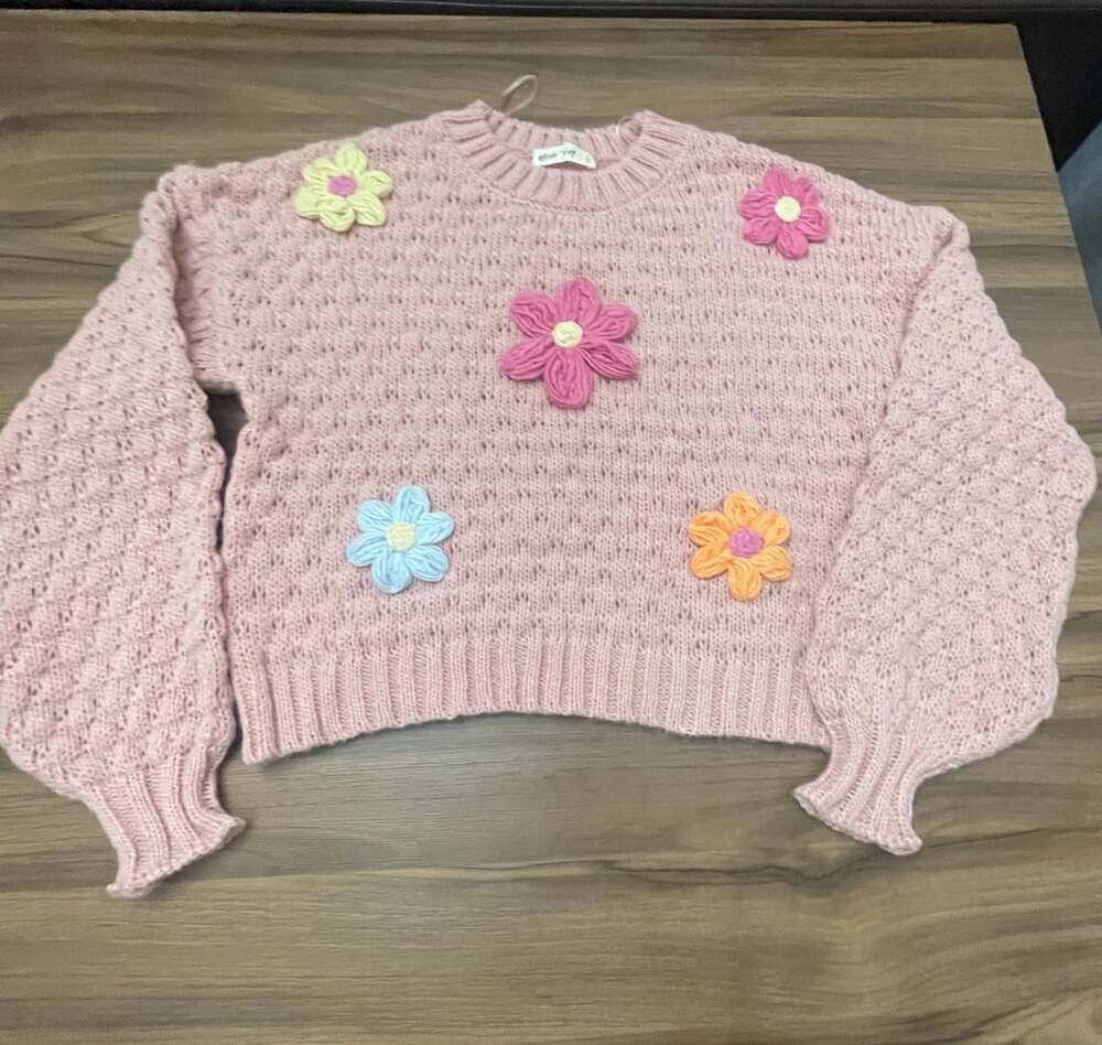 New In Sweater Size S Pink Knit Floral Applique Pullover